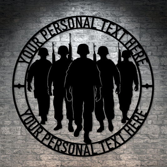 Personalized Army Soldiers Team Metal Sign In Black With Custom Text