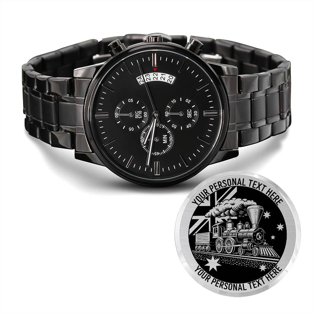 Personalized Australian Railroad Metal Watch With Custom Text And Gift Box 2