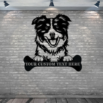 Personalized Australian Shepherd Name Metal Sign In Black. Custom Dog Owner Wall Decor Gift.