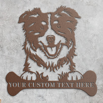 Personalized Australian Shepherd Name Metal Sign In Brown. Custom Dog Owner Wall Decor Gift.