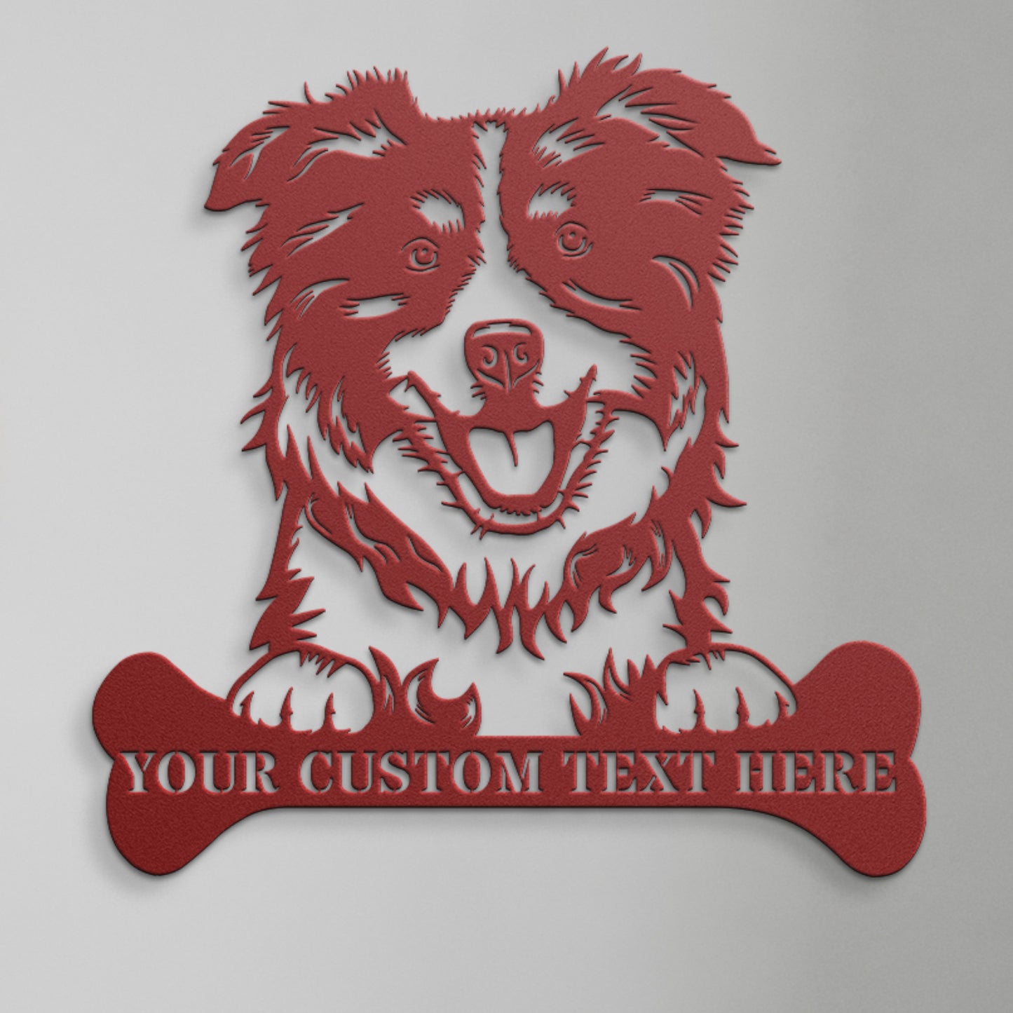 Personalized Australian Shepherd Name Metal Sign In Red. Custom Dog Owner Wall Decor Gift.