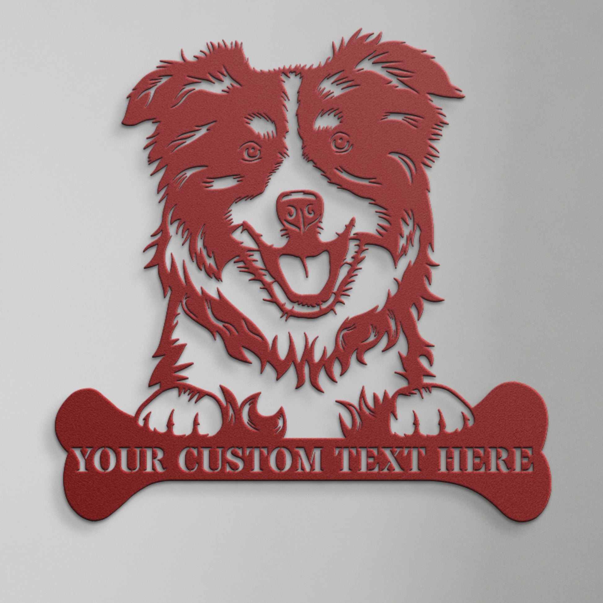 Personalized Australian Shepherd Name Metal Sign In Red. Custom Dog Owner Wall Decor Gift.