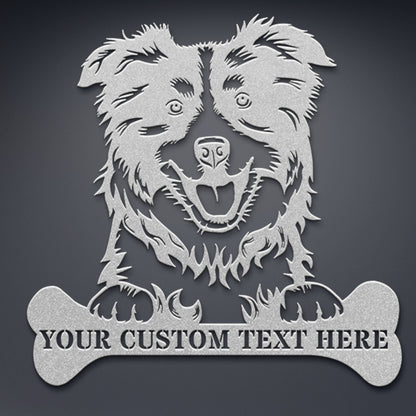 Personalized Australian Shepherd Name Metal Sign In Silver. Custom Dog Owner Wall Decor Gift