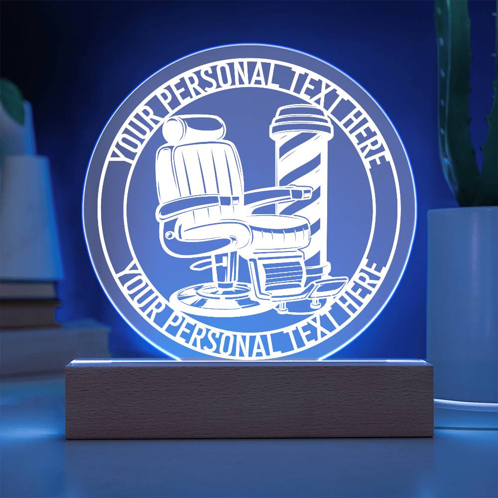 Personalized Barber Chair LED Acrylic Sign In Blue With Custom Text