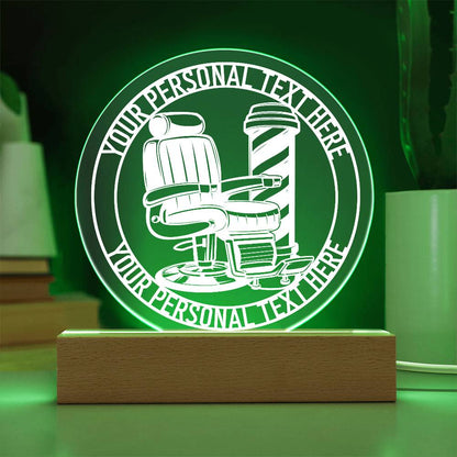 Personalized Barber Chair LED Acrylic Sign In Green With Custom Text