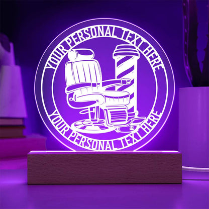 Personalized Barber Chair LED Acrylic Sign In Purple With Custom Text