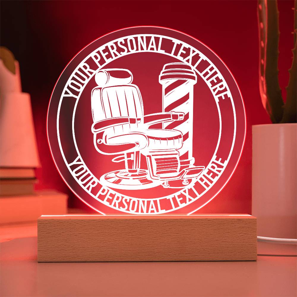 Personalized Barber Chair LED Acrylic Sign In Red With Custom Text