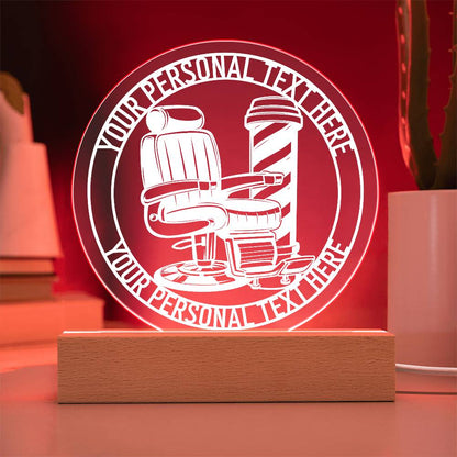 Personalized Barber Chair LED Acrylic Sign In Red With Custom Text
