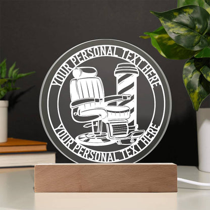 Personalized Barber Chair LED Acrylic Sign In White With Custom Text 2