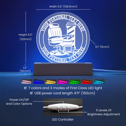 Personalized Barber Chair USB Powered LED Acrylic Sign With Custom Text
