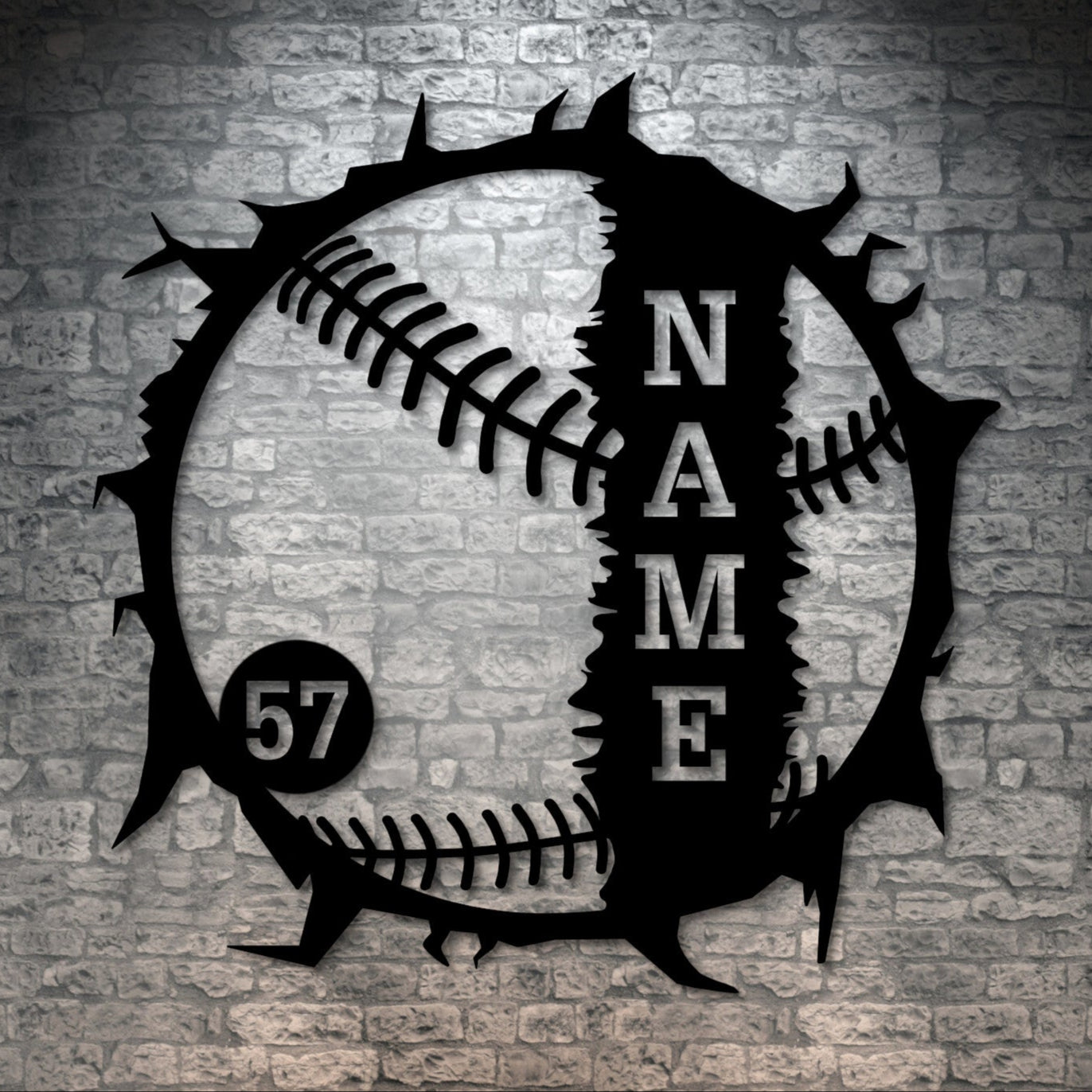 Personalized Baseball Name Metal Sign Decor In Black With Custom Text