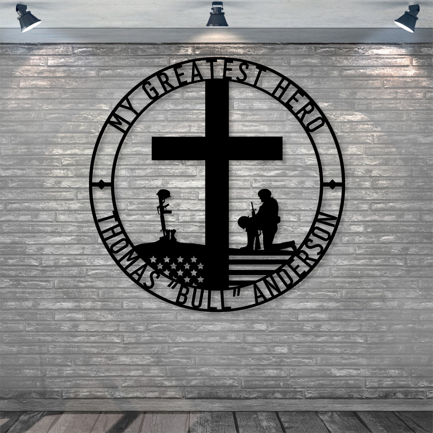 Personalized Battlefield Cross Metal Sign In Black..