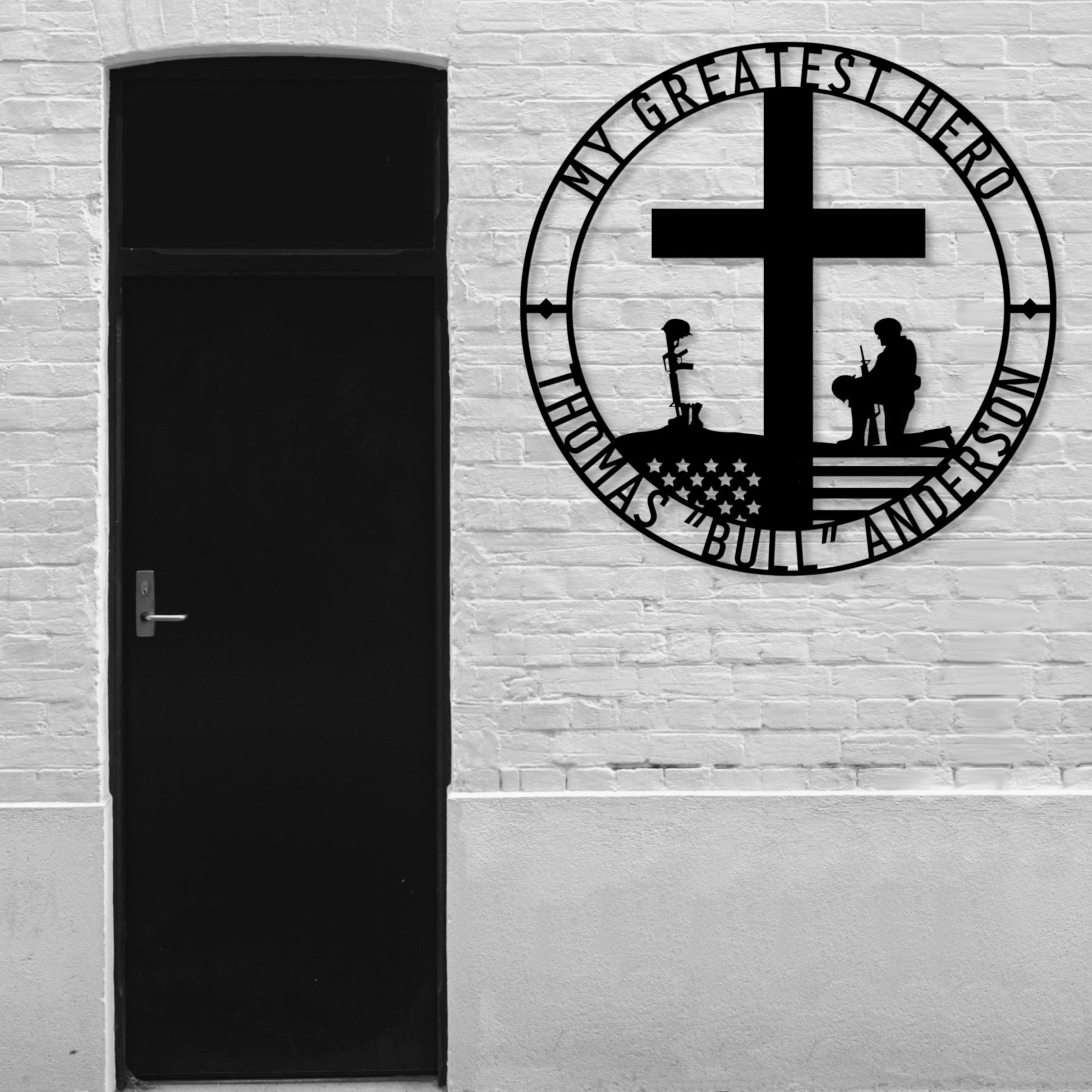 Personalized Battlefield Cross Metal Sign In Black.