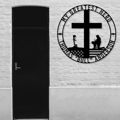 Personalized Battlefield Cross Metal Sign In Black.