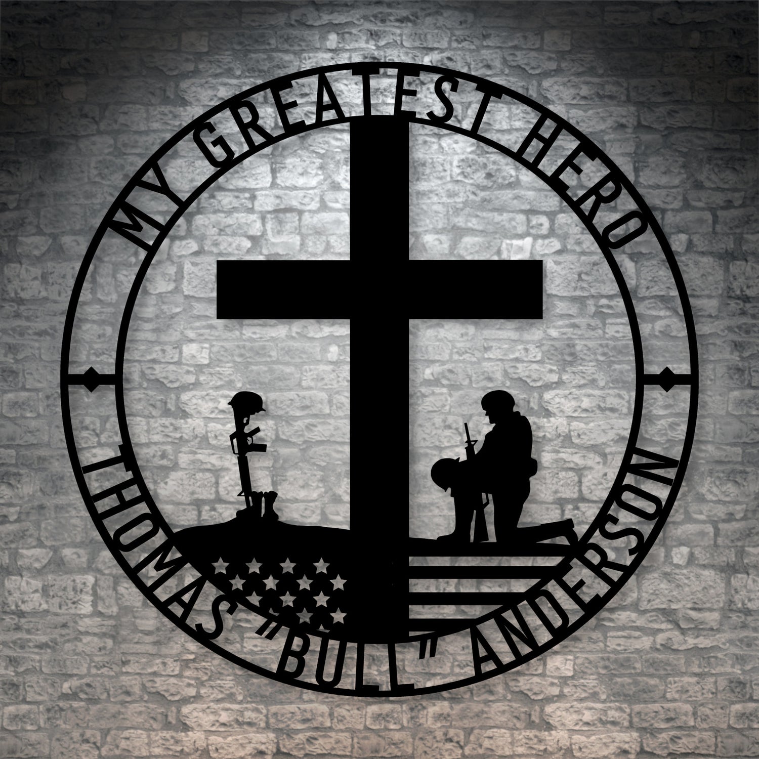 Personalized Battlefield Cross Metal Sign In Black