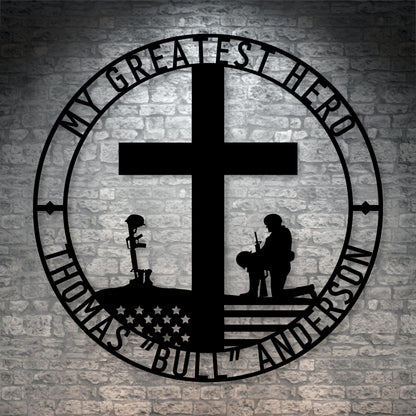 Personalized Battlefield Cross Metal Sign In Black