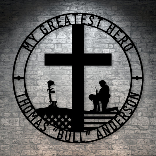 Personalized Battlefield Cross Metal Sign In Black