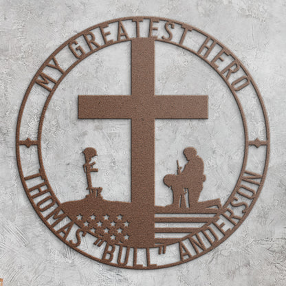 Personalized Battlefield Cross Metal Sign In Copper