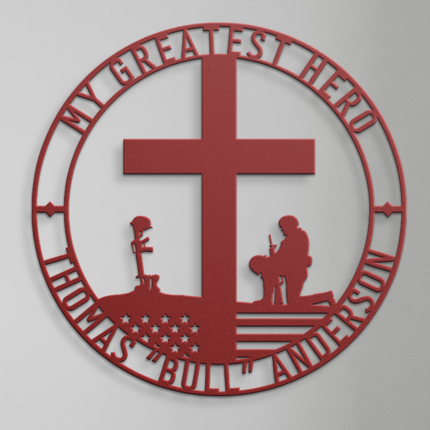 Personalized Battlefield Cross Metal Sign In Red