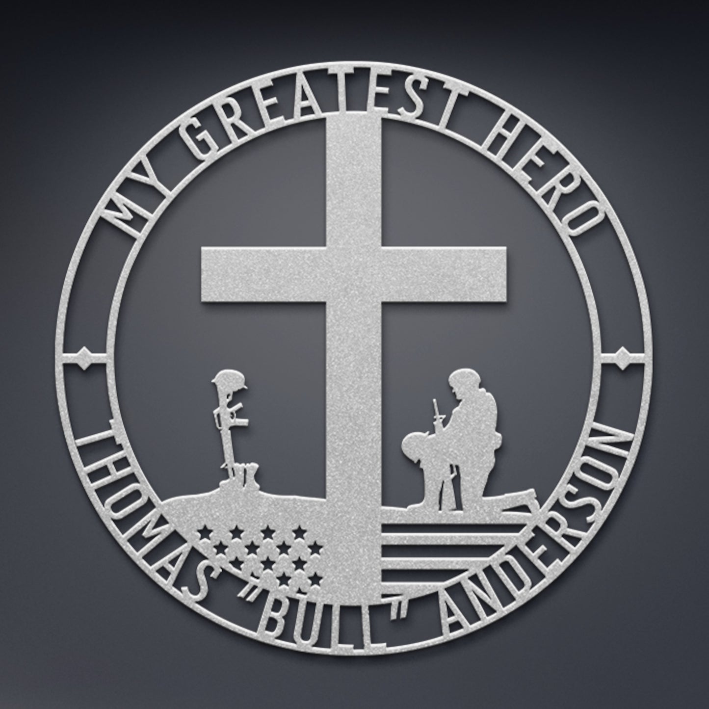 Personalized Battlefield Cross Metal Sign In Silver