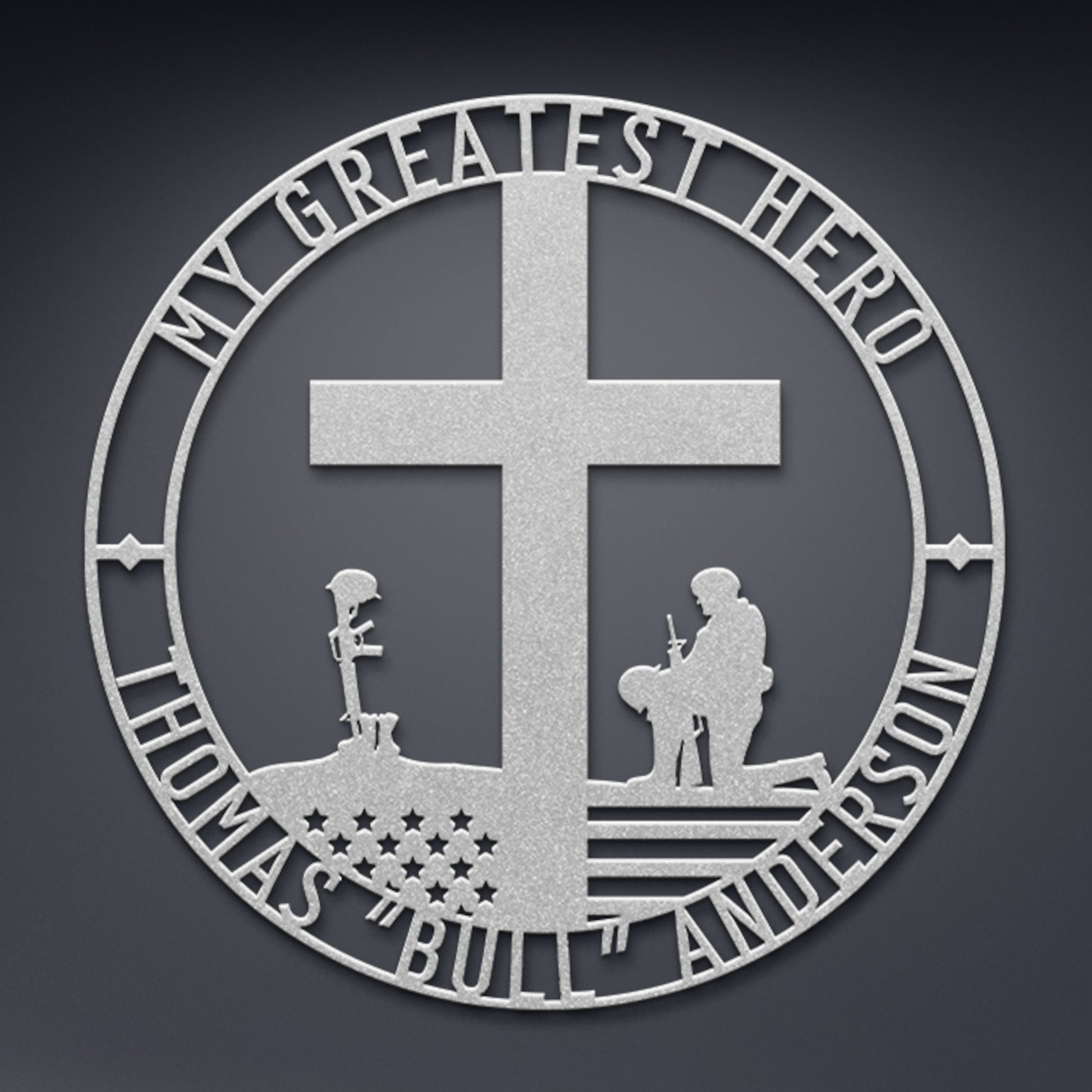 Personalized Battlefield Cross Metal Sign In Silver