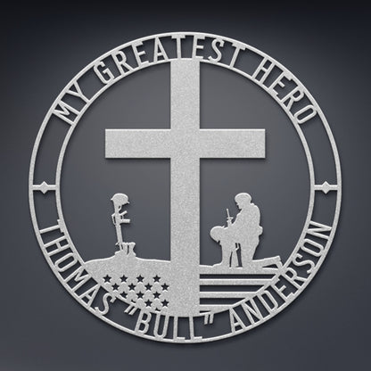 Personalized Battlefield Cross Metal Sign In Silver