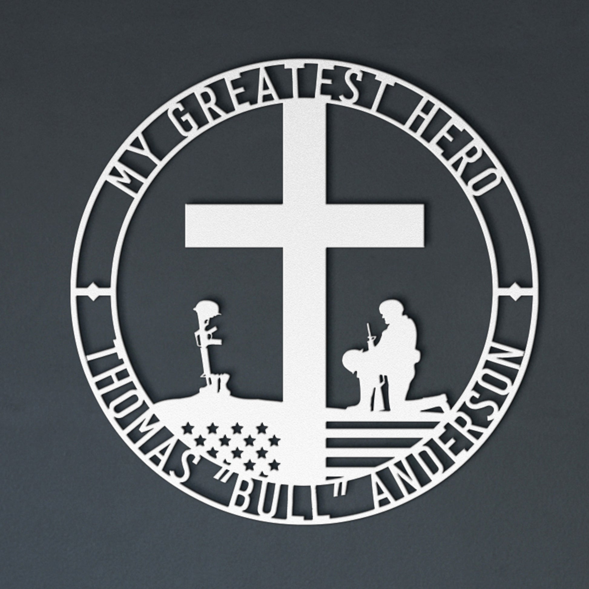 Personalized Battlefield Cross Metal Sign In White