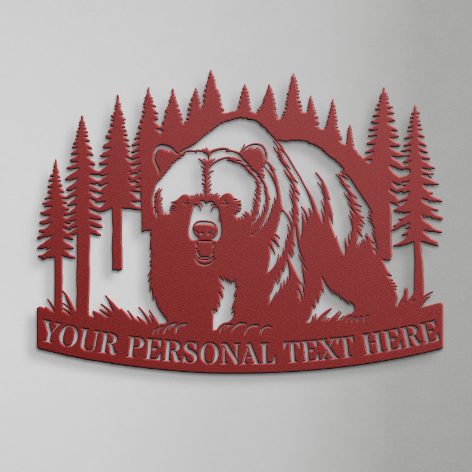 Personalized Black Bear Metal Sign Decor In Red With Custom Text