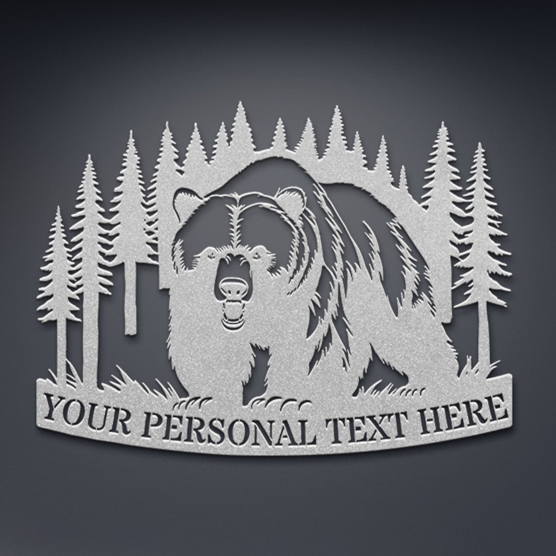 Personalized Black Bear Metal Sign Decor In Silver With Custom Text