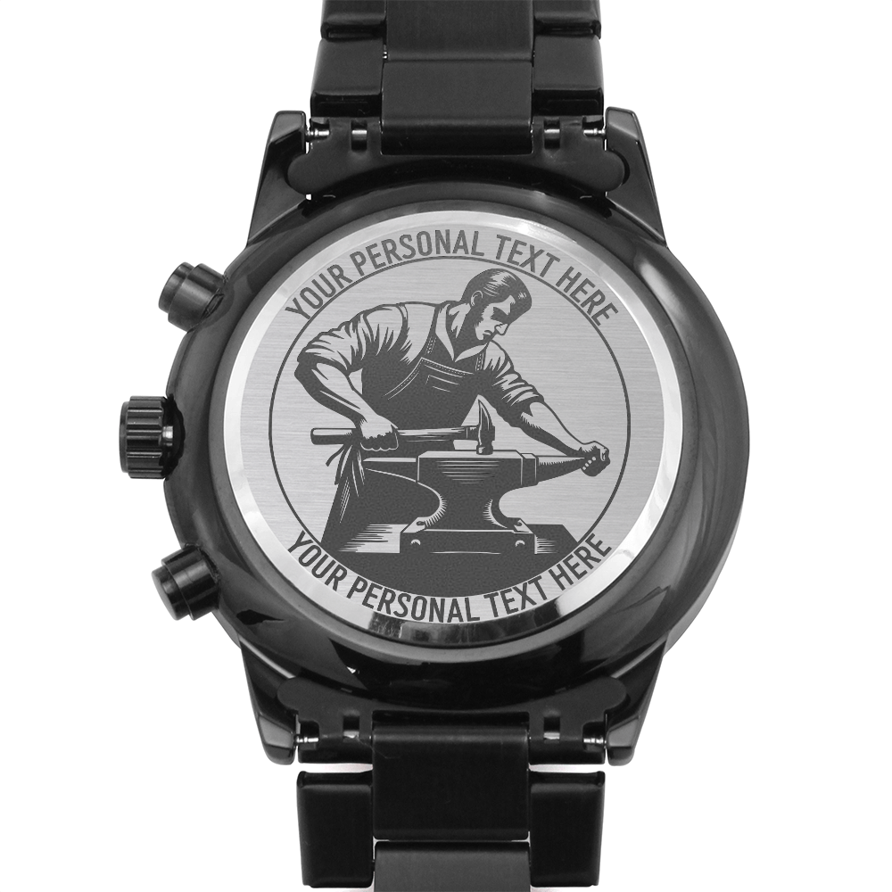 Personalized Blacksmith Laser-Engraved Men's Metal Watch With Custom Text