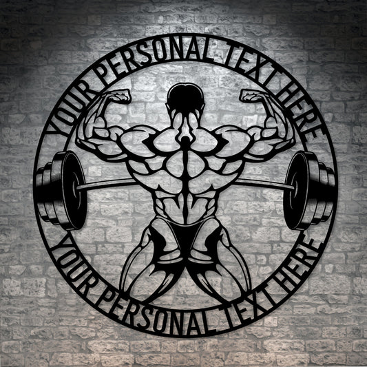 Personalized Bodybuilder Posing Name Metal Sign Decor In Black With Custom Text