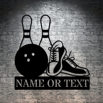 Personalized Bowling Name Metal Sign In Black