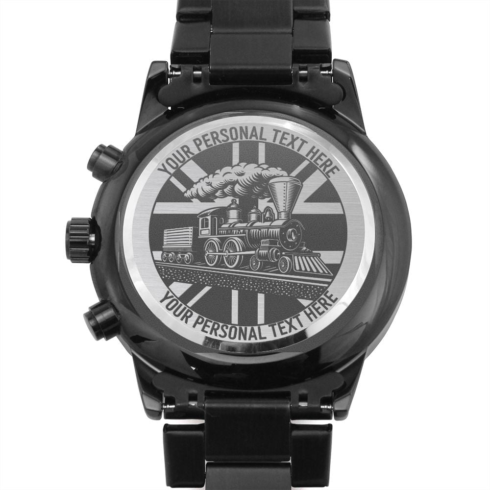 Personalized British Railway Metal Wristwatch With Custom Text And Gift Box