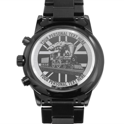 Personalized British Railway Metal Wristwatch With Custom Text And Gift Box