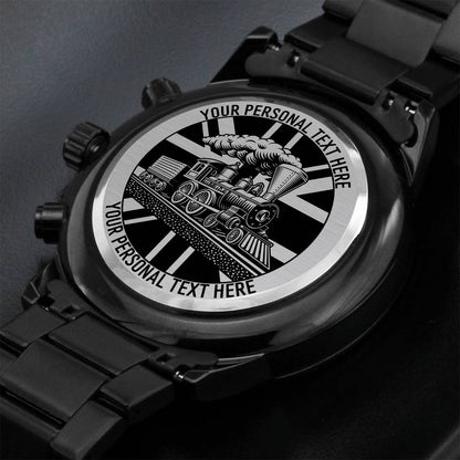 Personalized British Railway Metal Wristwatch With Custom Text And Gift Box 3
