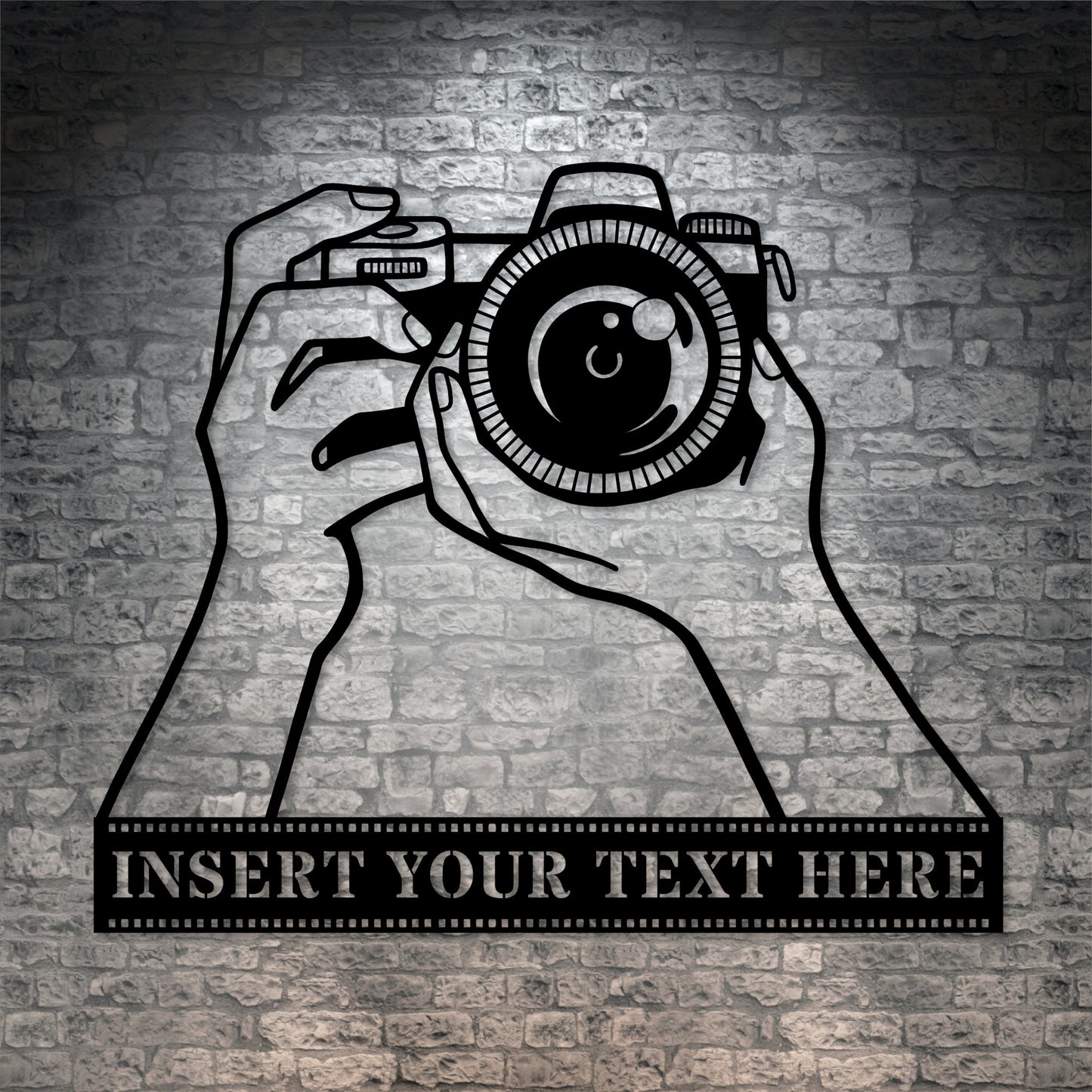 Personalized Camera Name Metal Sign Decor In Black With Custom Text