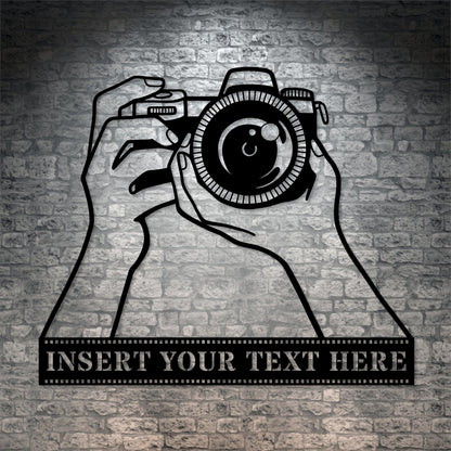 Personalized Camera Name Metal Sign Decor In Black With Custom Text