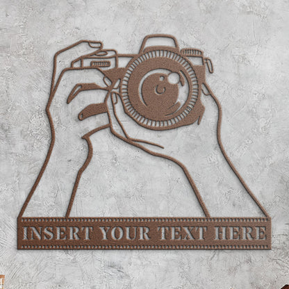 Personalized Camera Name Metal Sign Decor In Copper With Custom Text