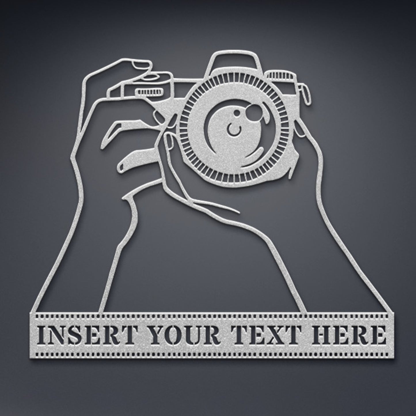 Personalized Camera Name Metal Sign Decor In Silver With Custom Text