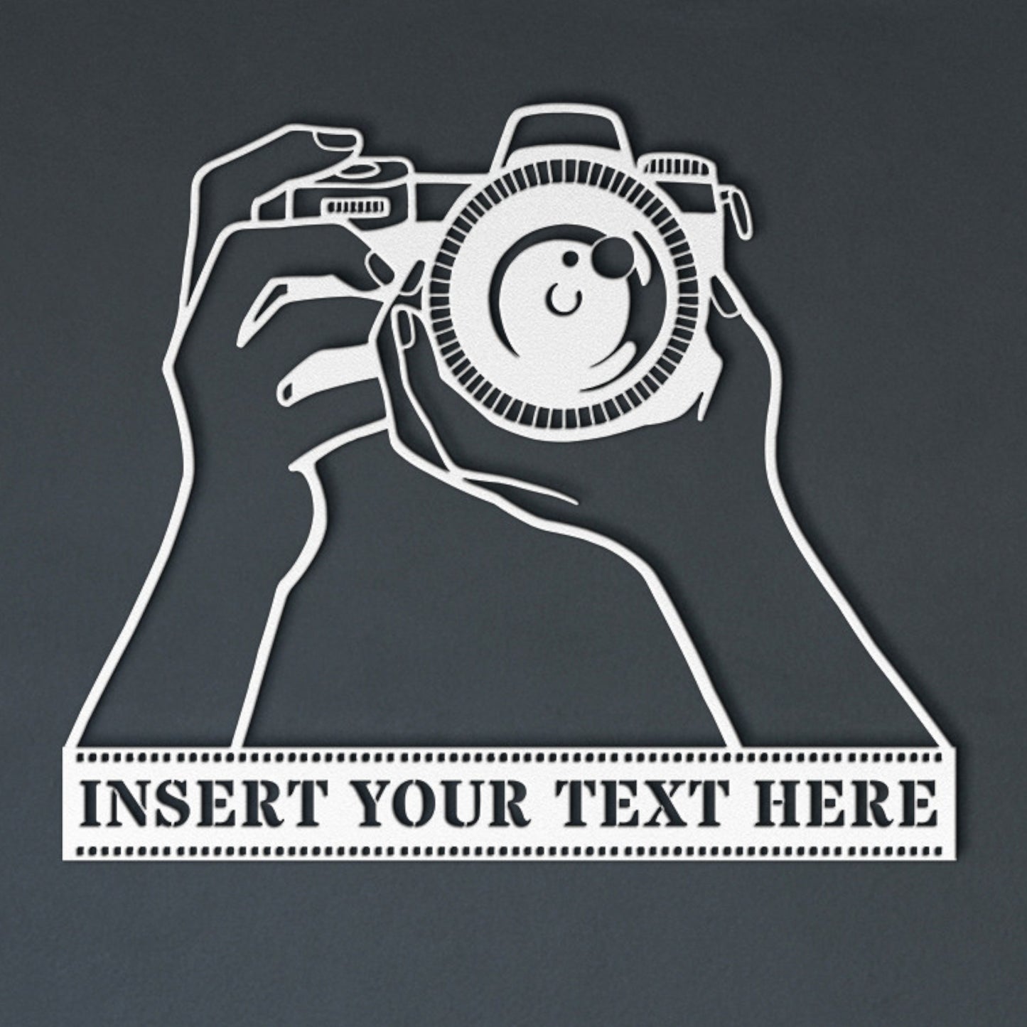 Personalized Camera Name Metal Sign Decor In White With Custom Text