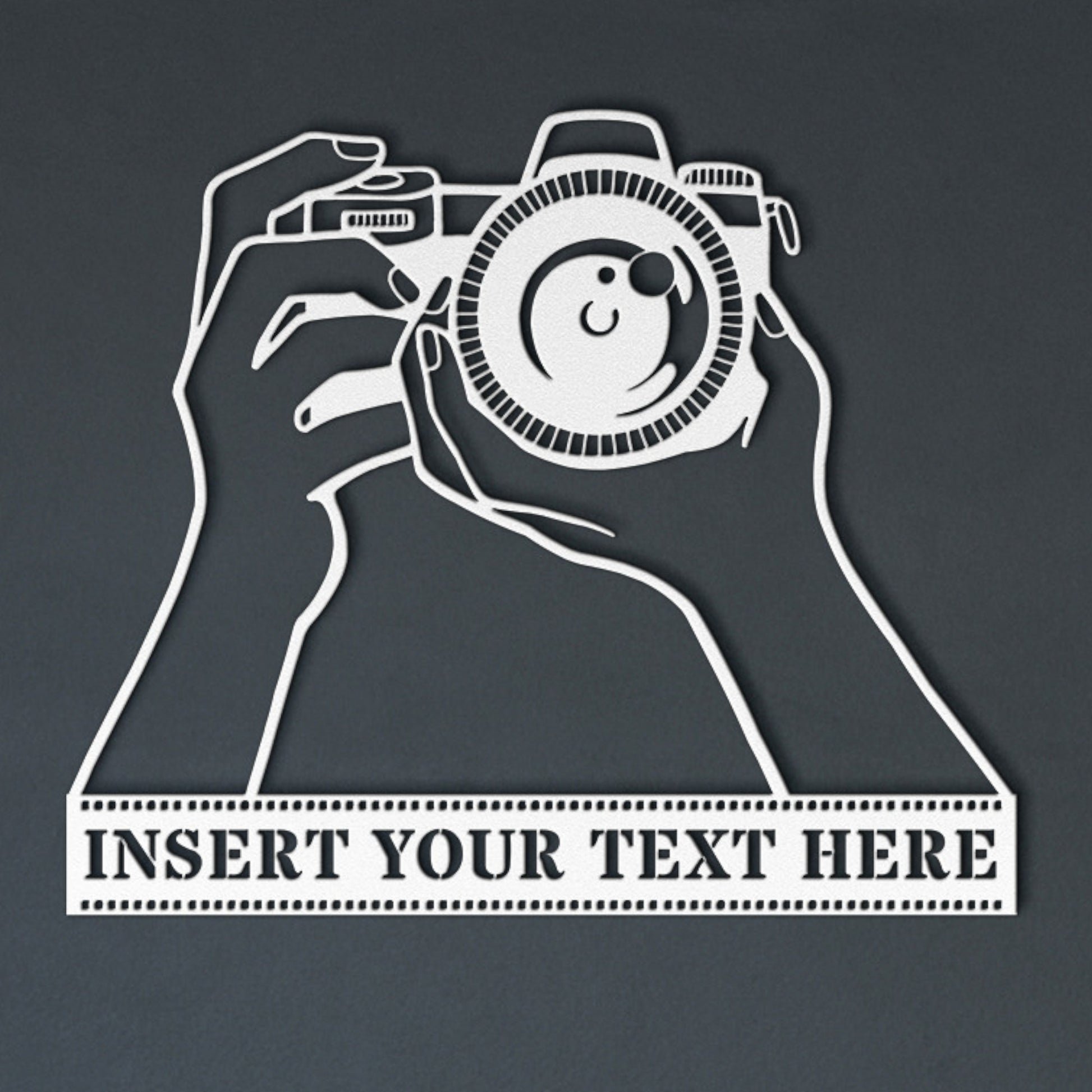 Personalized Camera Name Metal Sign Decor In White With Custom Text