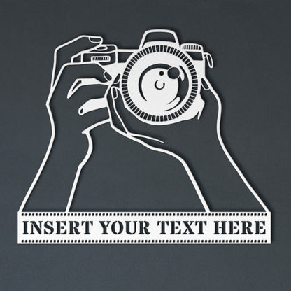 Personalized Camera Name Metal Sign Decor In White With Custom Text