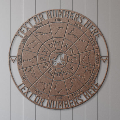 Personalized Capricorn Zodiac Wheel Metal Sign. Custom Made Astrology Wall Decor. Celestial Gifts. Decorative Capricorn Star Sign Hanging