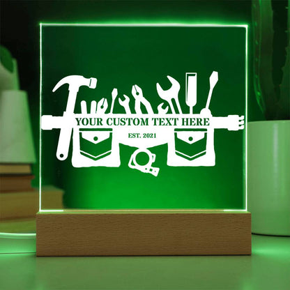 Personalized Carpenter Toolbelt LED Acrylic Sign In Green With Custom Text
