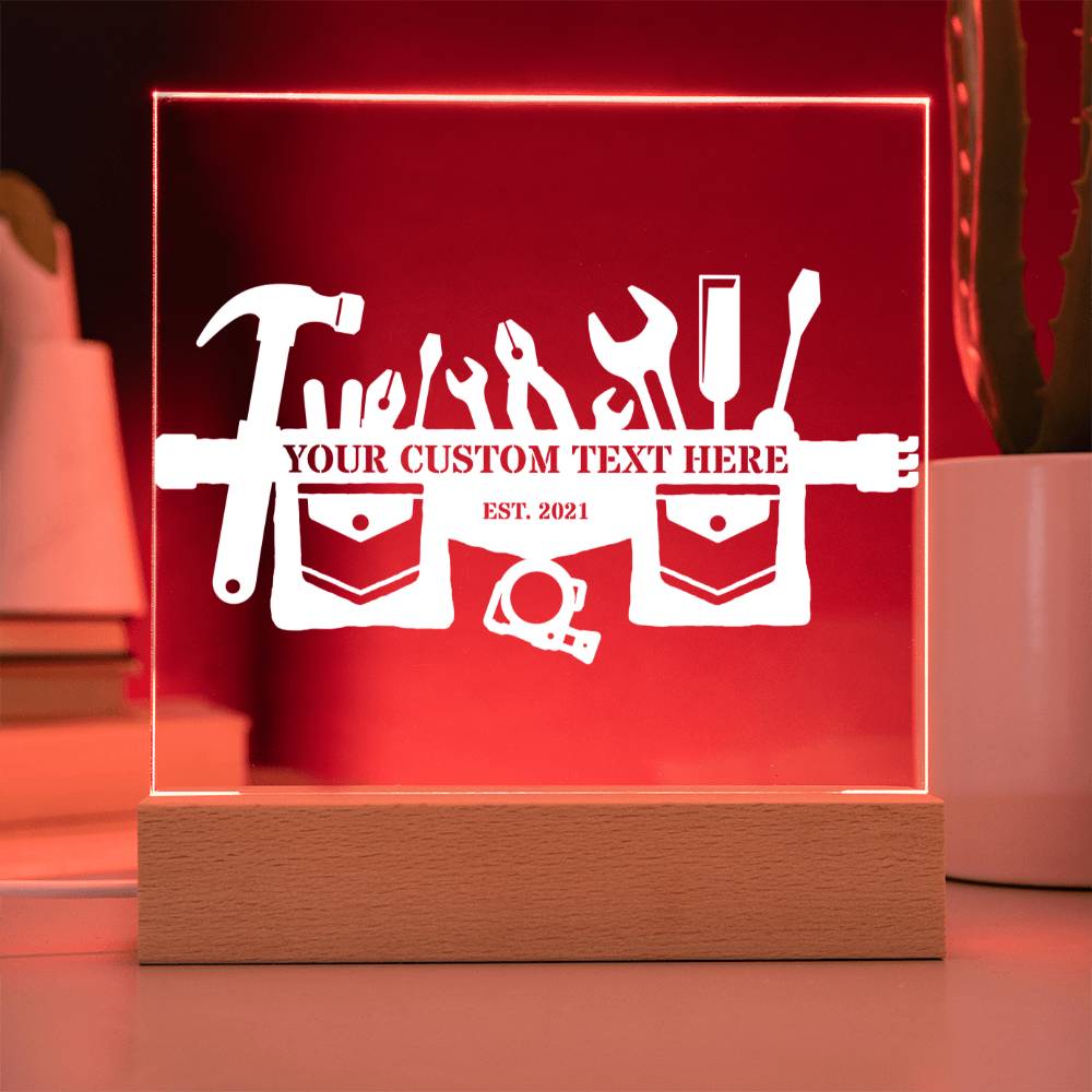 Personalized Carpenter Toolbelt LED Acrylic Sign In Red With Custom Text