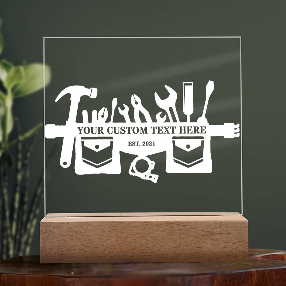 Personalized Carpenter Toolbelt LED Acrylic Sign In White With Custom Text