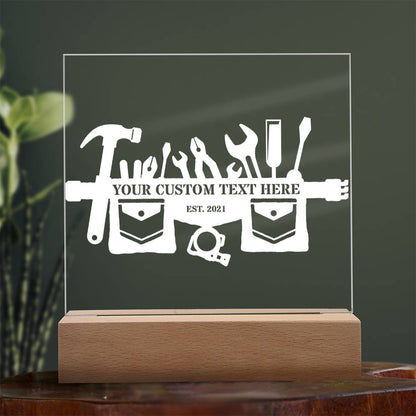 Personalized Carpenter Toolbelt LED Acrylic Sign In White With Custom Text