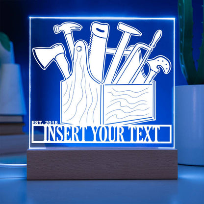 Personalized Carpenter Toolbox LED Acrylic Sign In Blue With Custom Text