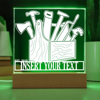 Personalized Carpenter Toolbox LED Acrylic Sign In Green With Custom Text