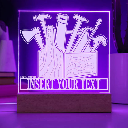 Personalized Carpenter Toolbox LED Acrylic Sign In Purple With Custom Text
